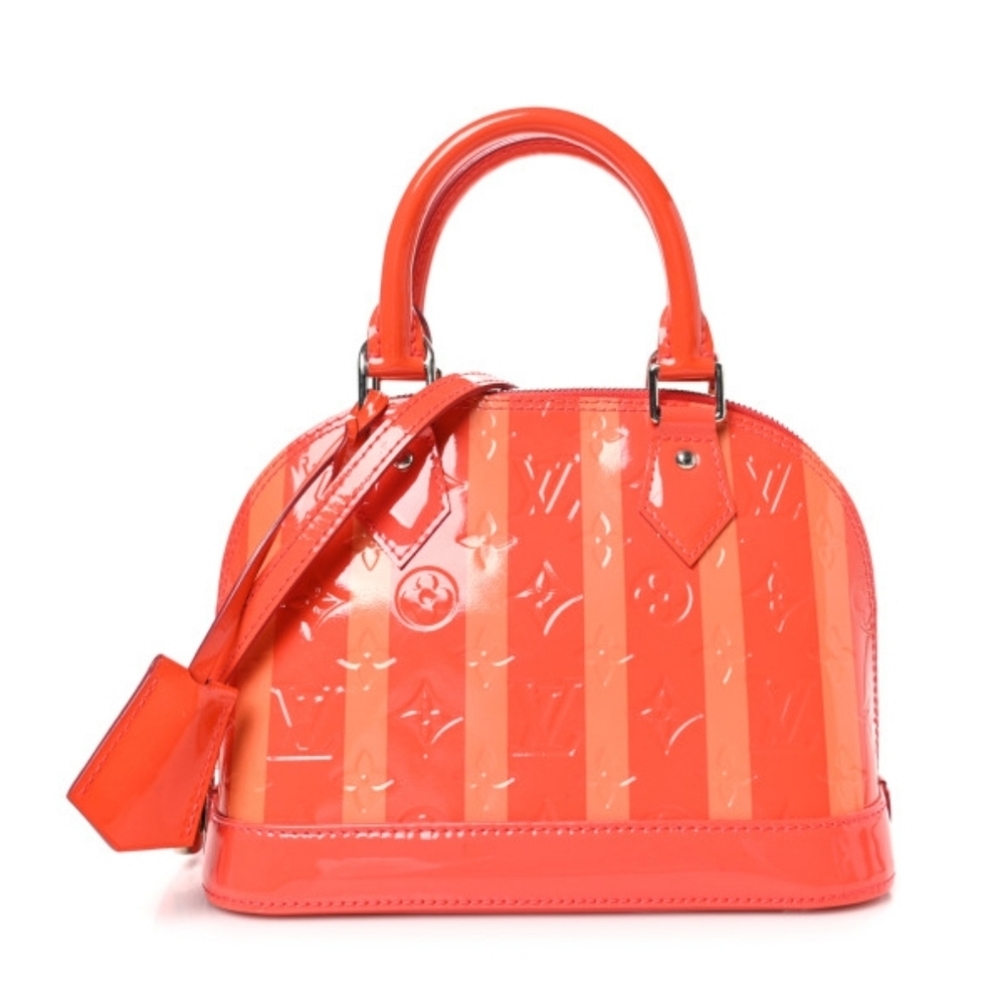 COA 💕 LOUIS VUITTON Vernis Rayures Alma BB 2Way Hand Bag Pink